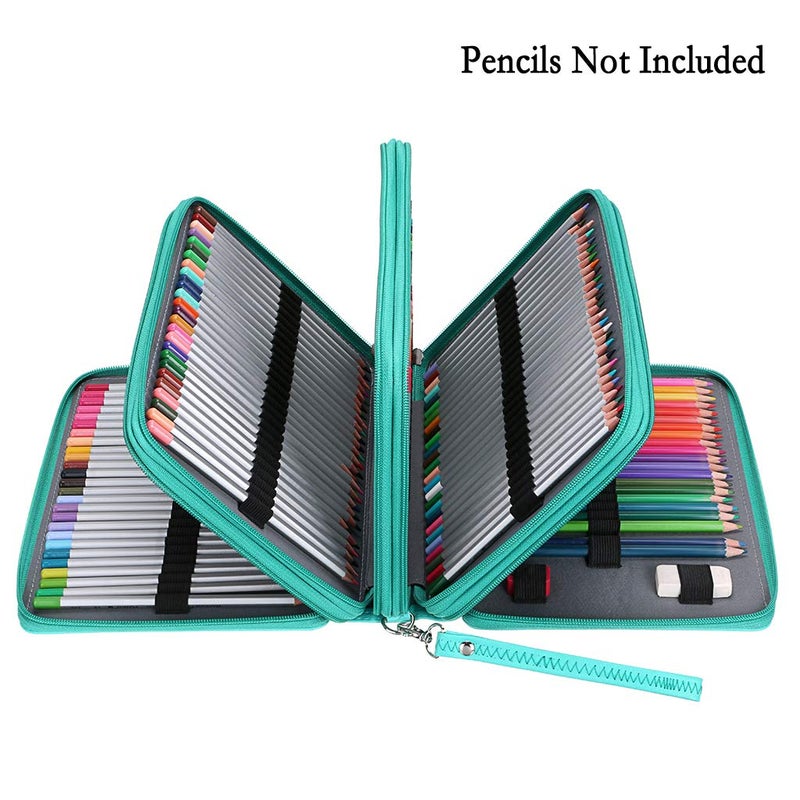 BTSKY 200 Slots Colored Pencil Organizer - Deluxe PU Leather Pencil Case Holder With Removal Handle Strap Pencil Box Large for Colored Pencils Watercolor Pencils (Green) - Image 2